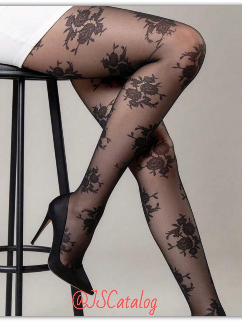 JSCatalog Black Floral Sheer Tights